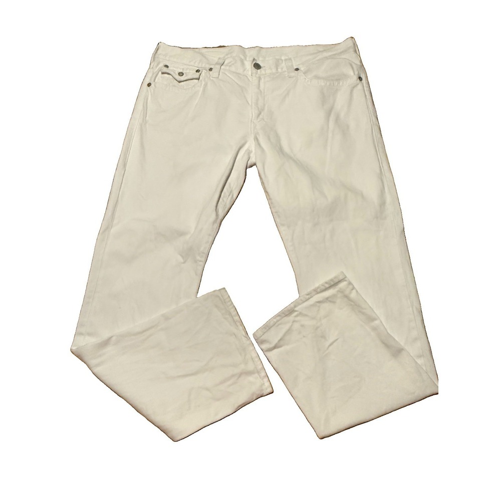 True Religion Ricky White Jeans 40 Relaxed Straight Flap Pocket 32 Inseam USA